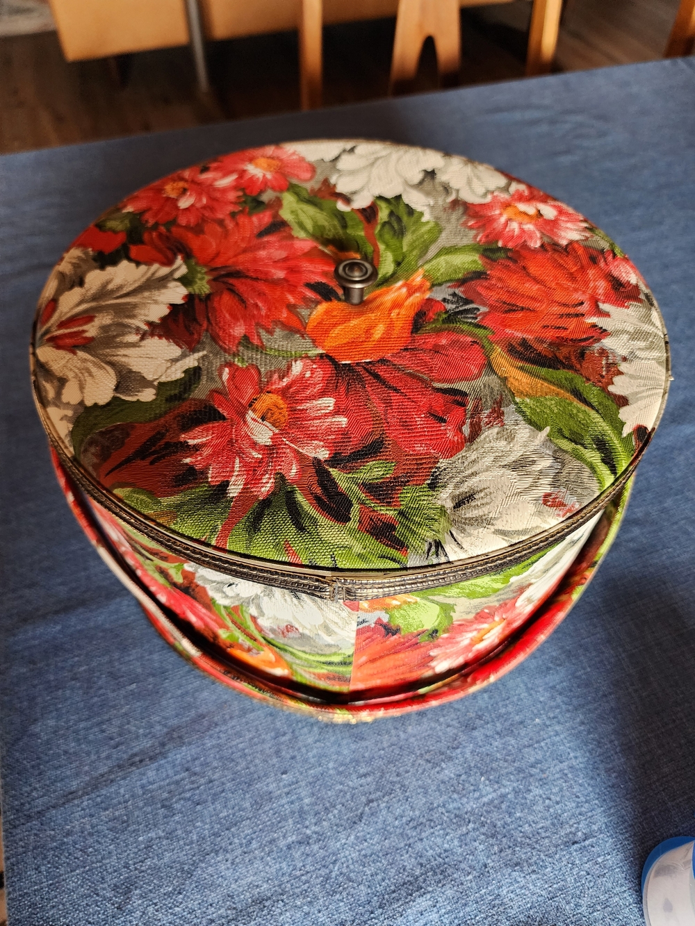 Vintage Round Floral Sewing Storage Box